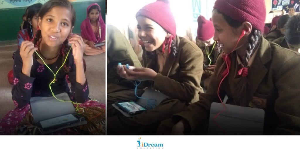 Girls learning from animated educational videos