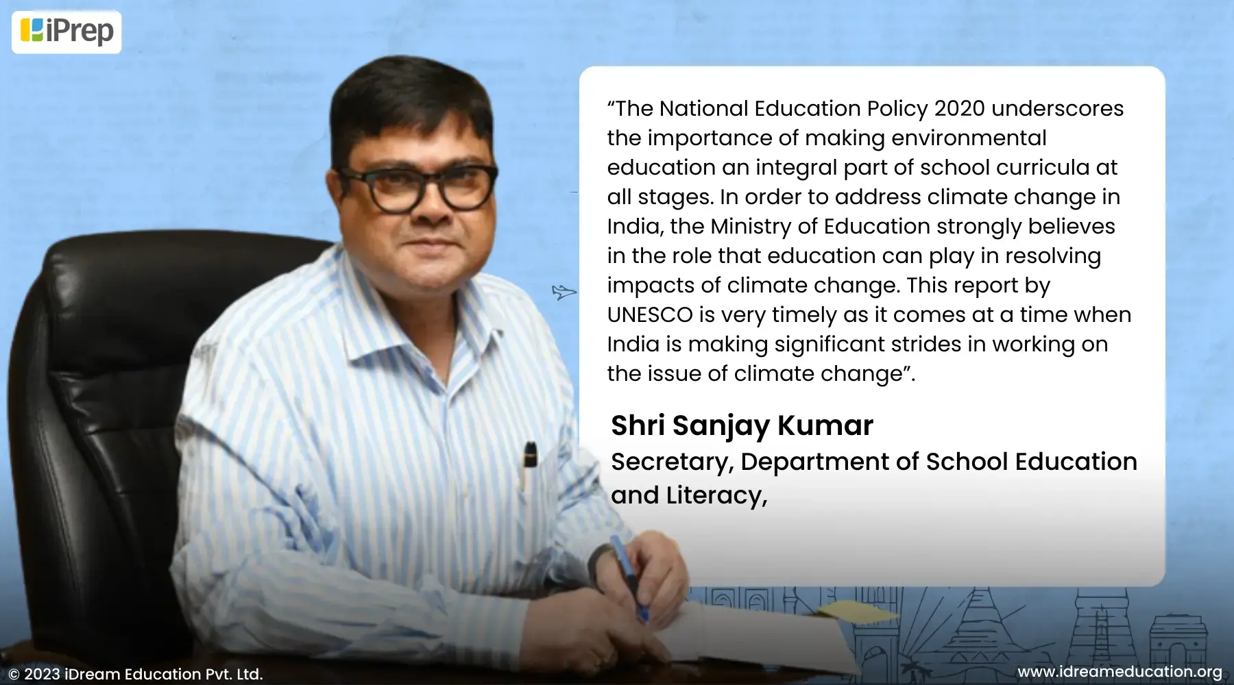 Sanjay Kumar, Secretary of the Department of School Education and Literacy, Ministry of Education, addressing climate change.