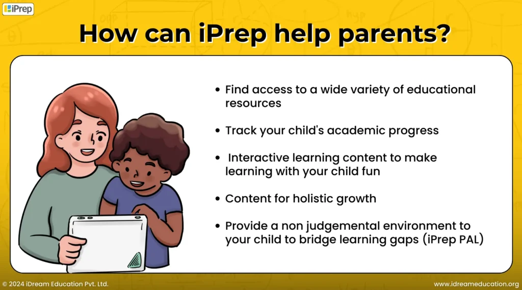 A visual representation of how iPrep can help parents play a positive role in education