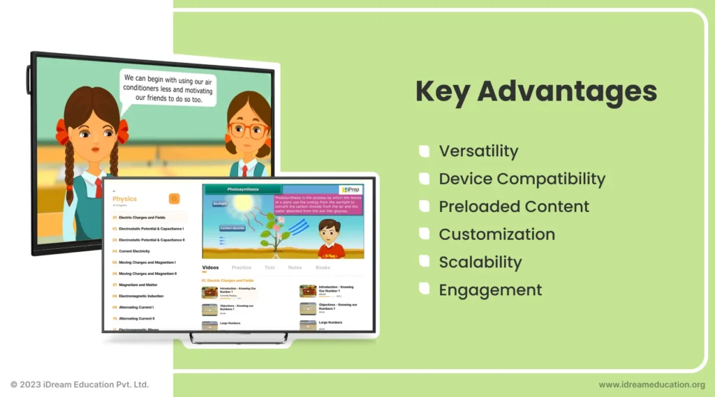 Infographic by iDream Education showcasing the advantages of ICT-aligned smart classrooms