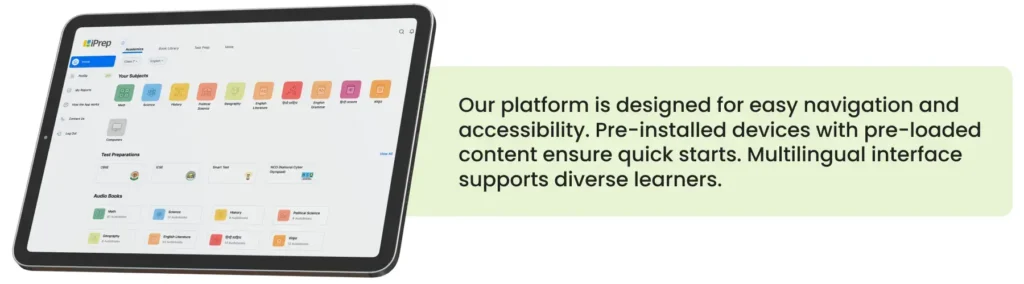 Image featuring a bilingual and intuitive learning platform on tablets a promoting an interactive and inclusive educational environment