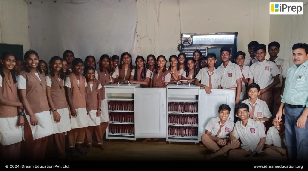 Educational tablets arranged neatly in a customized digital library for the CSR education project of Cipla Foundation by iDream Education