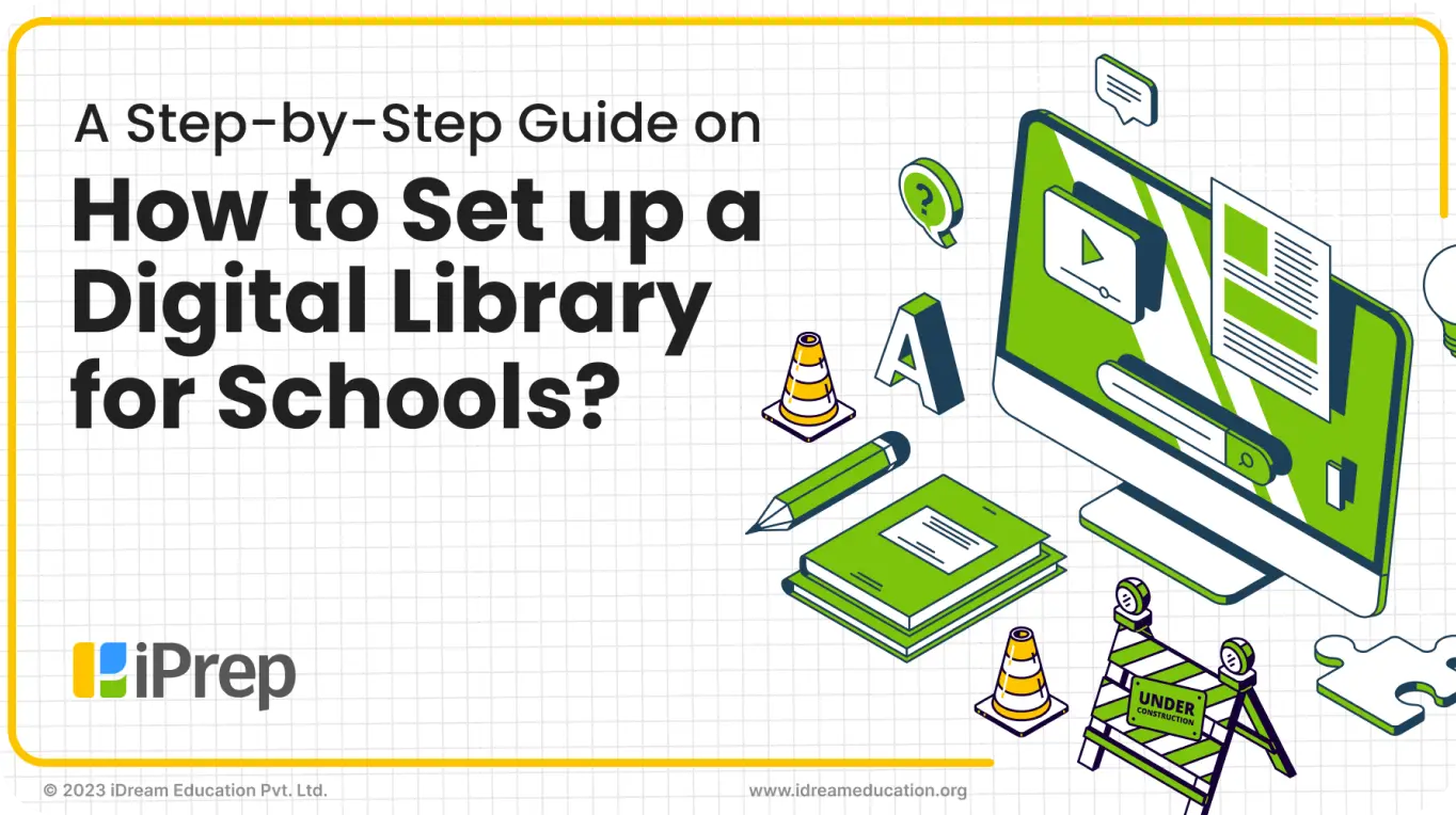 Cover image depicting a step-by-step guide on how to set up a digital library for schools