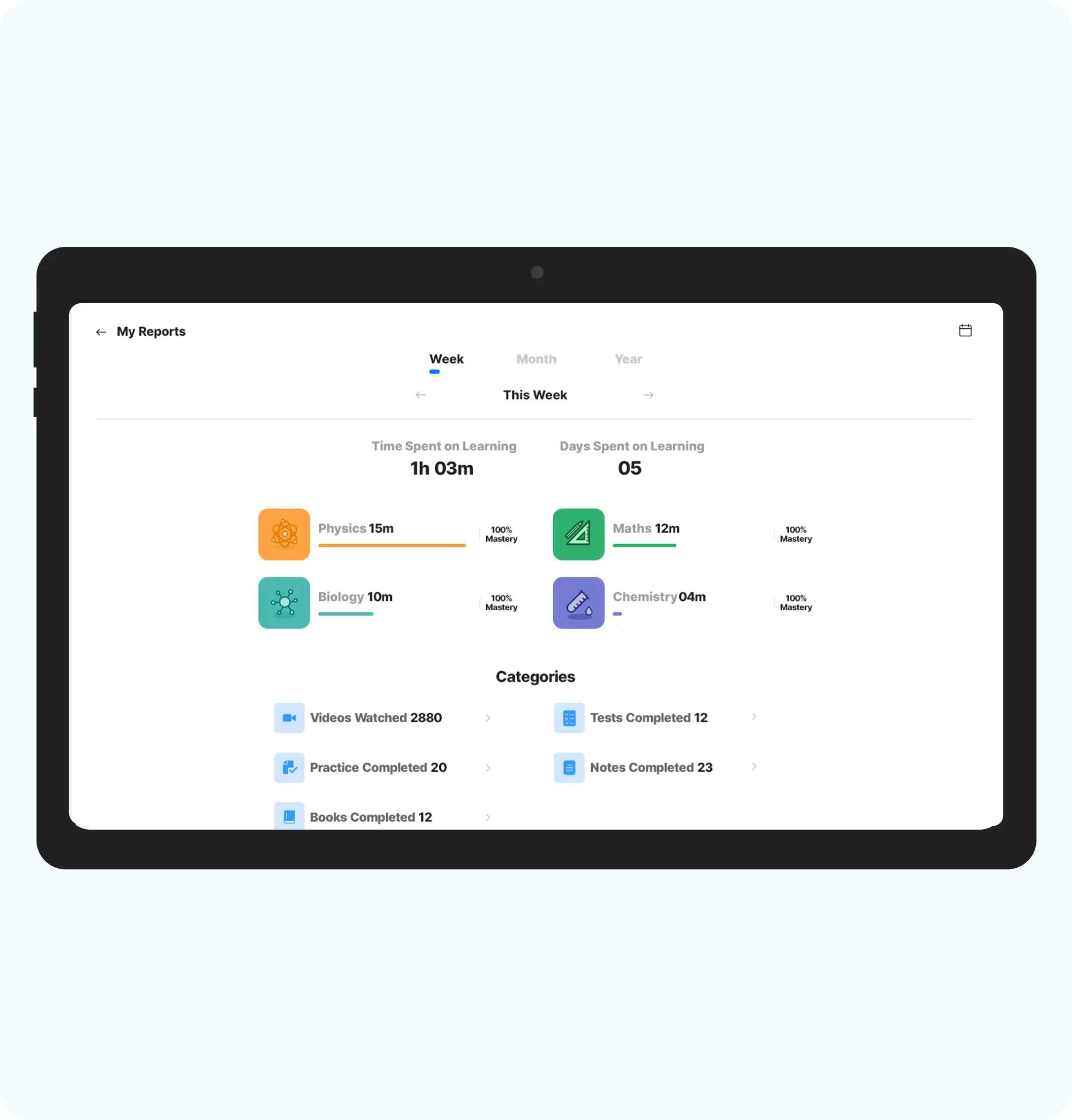Laptop screen displaying student-level activity dashboard on a digital library platform designed for schools