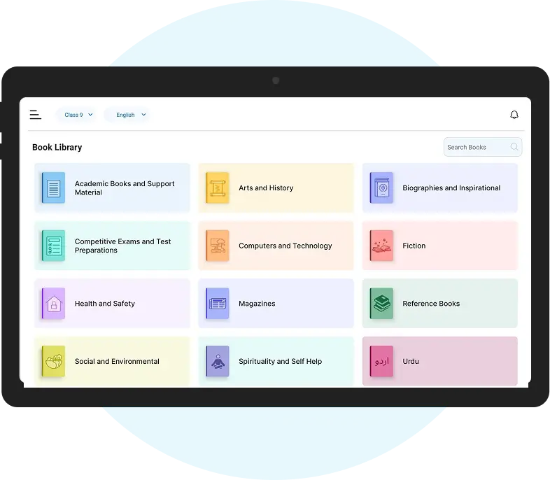 Tablet displaying the user interface of the iPrep Digital Library platform by iDream Education, showcasing organized educational content and intuitive navigation designed for students and teachers