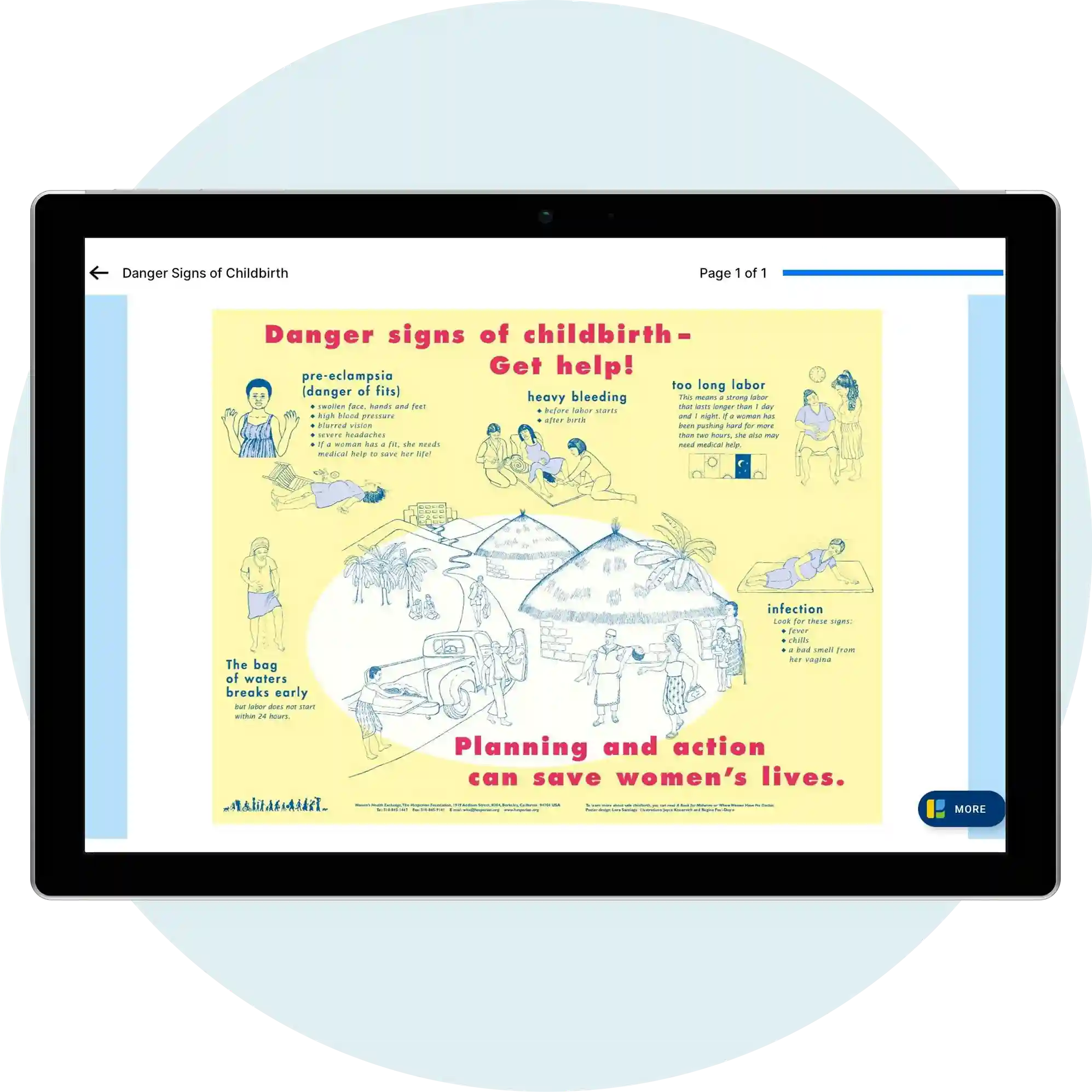 Tablet displaying a colorful picture book in iPrep Digital Library setup by iDream Education, designed for engaging school learning