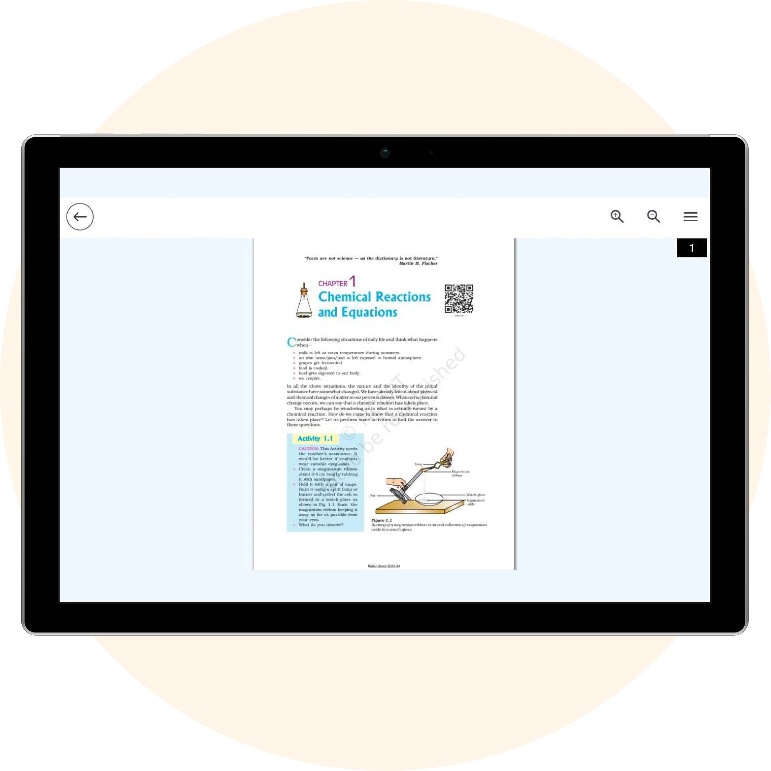 Tablet displaying a syllabus book on the iPrep digital library platform, designed for schools to access curriculum-aligned educational content