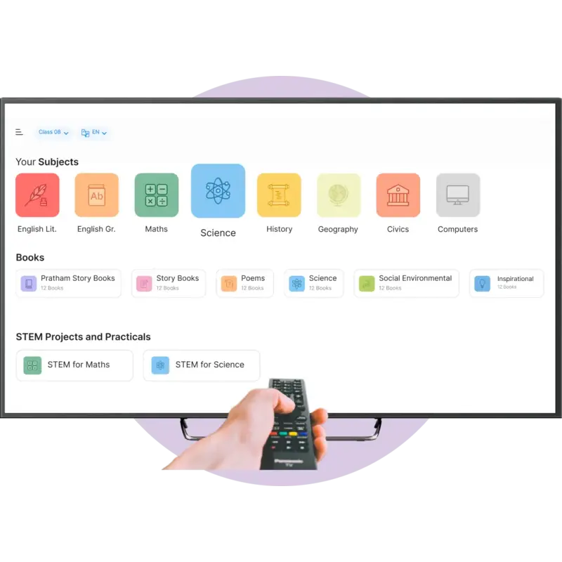 An image of iPrep tablets - K-12 Learning Tablets with content in Hindi, English, and other languages.