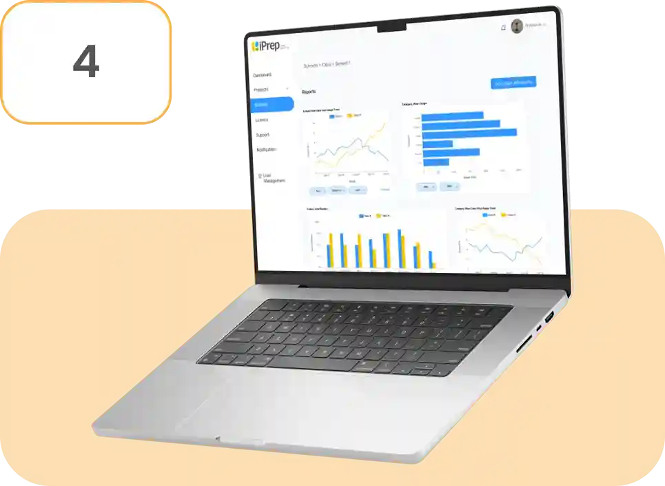 Image of a Laptop showing the reporting feature of an LMS for schools, highlighting usage insights tailored for government and CSR project-level monitoring of the implemented solution.