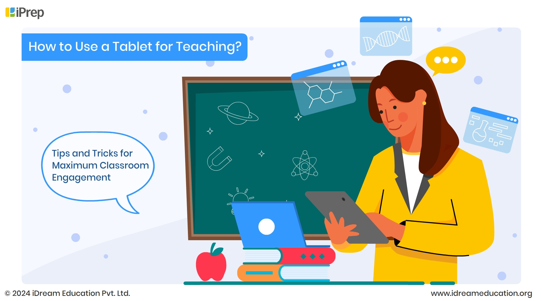Teacher using a tablet for teaching to engage students in classroom learning